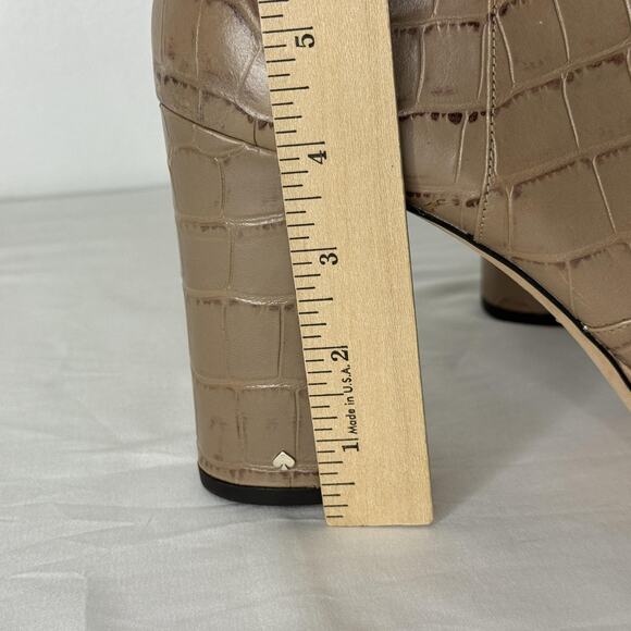 Kate Spade Boots Womens Size 9.5 Tan Barrett Croc Embossed Leather Ankle Booties - Picture 9 of 9